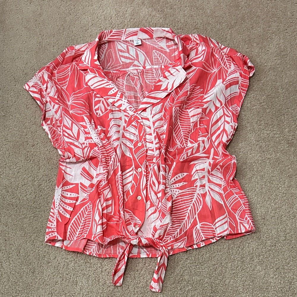 Old Navy Coral and White Tropical Blouse